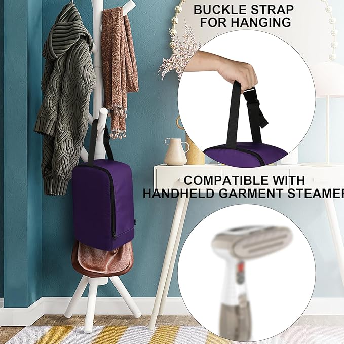 Beautyflier Travel Steam Iron Bag for Conair Handheld Garment Steamer, Portable Handheld Design Steamer Carrying Case Holder Iron Case Organizer with Hanging Buckle Strap, Bag Only (Purple)