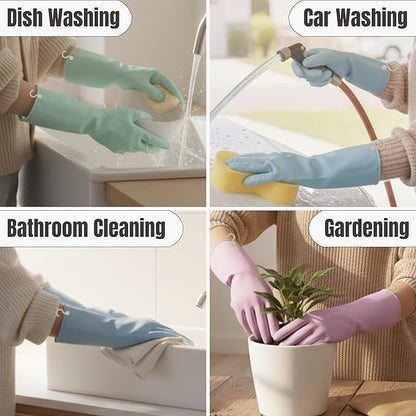 IMARU 3 Pairs Dishwashing Gloves with Hanging Hooks - Reusable Rubber Cleaning Gloves for Household & Kitchen & Gardening, Non-Slip & Waterproof & Durable (Small)