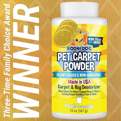 Bodhi Dog Natural Carpet Deodorizer Powder - Dry Pet Smell Eliminator & Urine Odor Remover - Loosens Fur & Dirt - Plant-Based Room Freshener for Vacuuming Home with Pets -Fresh Laundry (Pack of 2)
