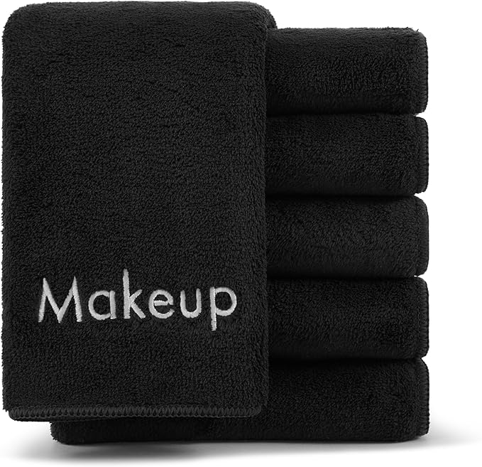 Arkwright Makeup Remover Cloths 6 Pack - Microfiber Coral Fleece Face Towels, Ultra Soft Reusable Washcloths, Gentle Facial Cleansing for Waterproof Makeup, 13 x 13, Black
