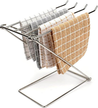 LENITH Stainless Steel Washcloth Holder Dish Rag Cloth Holder, 4 Arms Folding Towel Drying Rack for Kitchen countertop Bathroom, Hand Towel Stand Rack, Silver