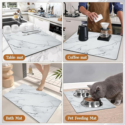 Dish Drying Mats for Kitchen Counter, 24"X16" Coffee Bar Mat for Countertops Heat Resistant Drainer Mat with Non-slip Rubber Backed Large Kitchen Drying Mat Absorbent Draining Mat (Light Gray)