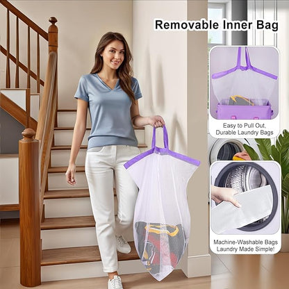 Odonata 75L Slim Laundry Hamper with Lid,Large Foldable Laundry Basket with Removable Bag and Handles Tall Collapsible Dirty Clothes Basket Great for Bedroom, Bathroom, Dorm, College,RV.(Purple, 75L)
