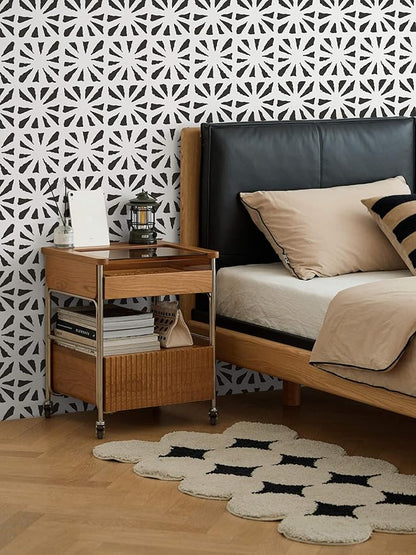 Dimoon 17.3''x78.7'' Peel and Stick Wallpaper Modern Black White Boho Contact Paper Geometric Vintage Thickening Embossed Cream Self Adhesive Renter Friendly Wall Paper for Bedroom Bathroom Vinyl Roll