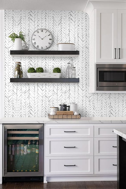 Guvana 16.14"x197" Herringbone Striped Wallpaper Grey and White Modern Contact Paper Self Adhesive Wall Paper Waterproof Removable Wallpaper for Livingroom Bathroom Decor