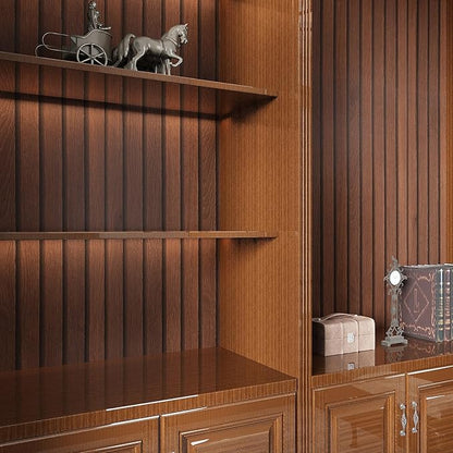 VEELIKE Dark Walnut Wood Slat Wallpaper Peel and Stick Wood Grain Panel Wallpaper for Bedroom Bathroom Accent Walls 24''x354'' Wide Self Adhesive Wooden Slat Vinyl Wall Covering for Kitchen Home Decor
