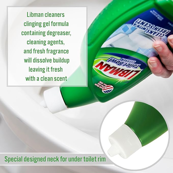 Tribello LIBMAN Toilet Brush and Holder Set with Toilet Bowl Cleaner - Bathroom Cleaner Set - Bathroom Cleaning Supplies - Includes: Bowl Brush, Fast Drying Caddy, 32 fl. oz. Stain Remover Soap