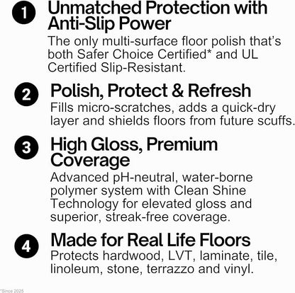 Quick Shine Multi Surface Floor Finish 27oz, 6Pk | Cleaner & Polish to use on Hardwood, Laminate, Luxury Vinyl Plank LVT, Tile & Stone | Safer Choice w/Clean Shine Technology | Shine-Protect-Refresh