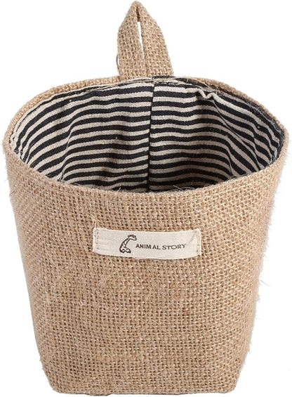 Small Hanging Basket Cotton Linen Laundry Hamper Bag, Cotton Linen Hamper Hanging Clothes Bag for Home Gadget Storage Organizer Foldable Basket Bin(Blue Stripe)