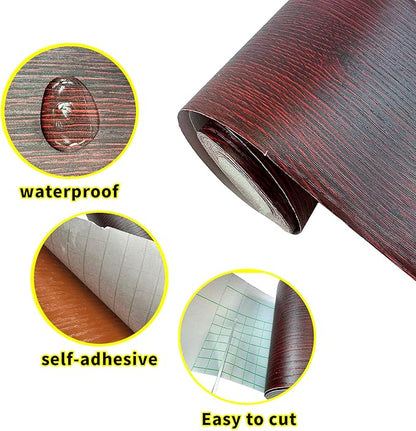 Teemall 10M Black Wood Grain Removable PVC Waterproof Border Wall Decor Removable Self Adhesive Kitchen Bathroom Tiles Sticker Wallpaper 4.2x390 (Red, 2" x 390")