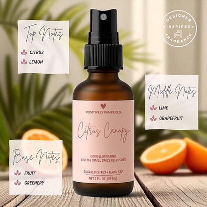 Citrus Canopy Luxury Small Space Air & Linen Refresher - Sugared Citrus + Fern Leaf - Designer-Inspired Home Fragrance - Non Toxic Room Spray + Odor Eliminator - 2 oz Travel Size