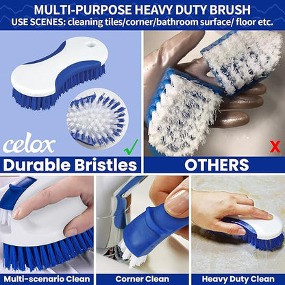 CELOX Kitchen Scrub Brush Set with Ergonomic Handle, Deep Cleaning Brushes, Include Dish Brush (Blue)
