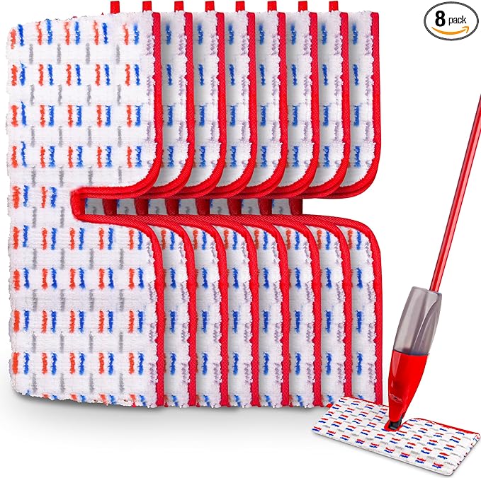 8 Pack Mop Refill Pads Compatible with O-Cedar ProMist MAX Spray Mop Reusable Pads Refills Microfiber Replacement Heads Dry Wet Use Double Sided Machine Washable for All Surface Floor Cleaning