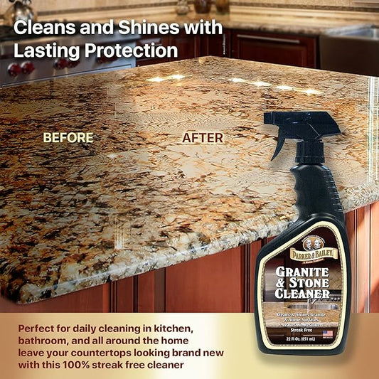 Parker & Bailey Granite & Stone Cleaner - Countertop Kitchen Island Cleaning Spray Marble Tile Slate Quartz Daily Bathroom Counter -White, 24 Oz
