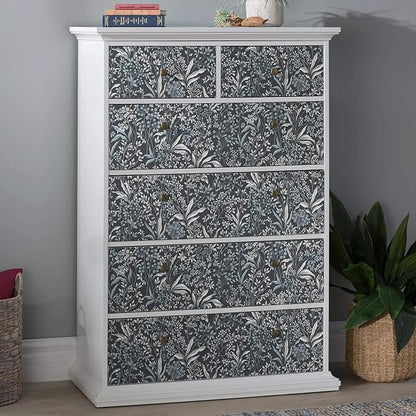 Heroad Brand 17.3''x393'' Blue Peel and Stick Wallpaper Boho Dark Blue Floral Contact Paper Removable Wallpaper Self Adhesive Wall Paper for Cabinets Waterproof Decoration for Walls