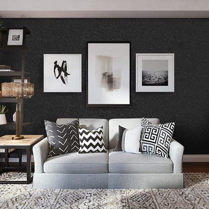 Cohoo Home Black Silk Peel and Stick Wallpaper for Bedroom Solid Black Textured Contact Paper for Cabinets and Drawers Self Adhesive Removable Wallpaper for Bedroom Embossed Waterproof 15.7inW 393inL