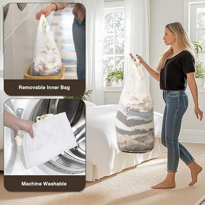 75L Slim Laundry Hamper with Lid, Dirty Clothes Hampers for Laundry, Collapsible Laundry Baskets for Small Spaces, Bedroom, Bathroom, Laundry Room, Beige