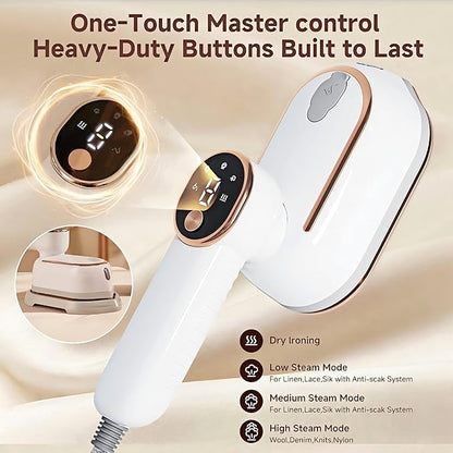 Travel Steamer, Steamer for Clothes, 1200W Clothes Steamer with 10-Second Fast Heat Up, LED Display and 180° Rotatable Handle, Ceramic Soleplate for Travel Home and Office
