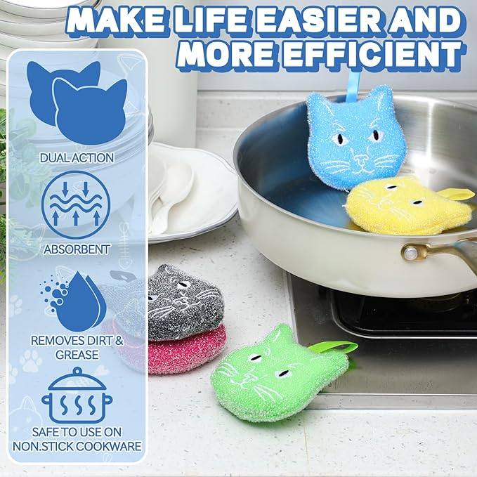 LemonRoad 6 Pcs Reusable Scrub Sponge Kitchen Sponge Fun Dish Scrubbers Color Cute Reusable Non Scratch Dish for Washing Dishes Kitchen Bathroom Good for Gift