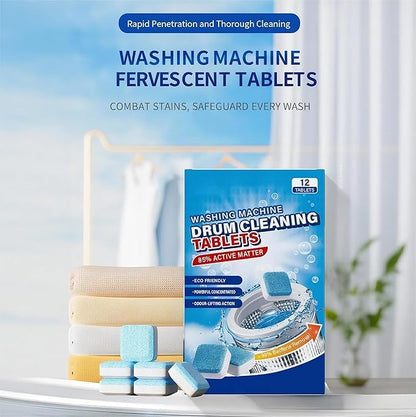 Truey Washing Machine Drum Cleaning Tablets, Deep Cleaning for Front Loader, Top Load & HE Washers, Helps Remove Odor-Causing Residues, Pet Hair & Hard Water Buildup (12 tablets)