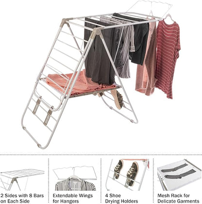 Clothes Drying Rack - Indoor/Outdoor Portable Laundry Rack for Clothing, Towels, Shoes and More - Collapsible Clothes Stand by Everyday Home (White)