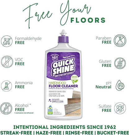 Quick Shine Hardwood Floor Cleaner 27oz, 6Pk| Use in Spray & Vac Mops| Removes Dirt & Scuff Marks| Ready-to-Use, Streak Free, No Rinse| Safer Choice Cleaner| Perfect for Gentle and Effective Cleaning