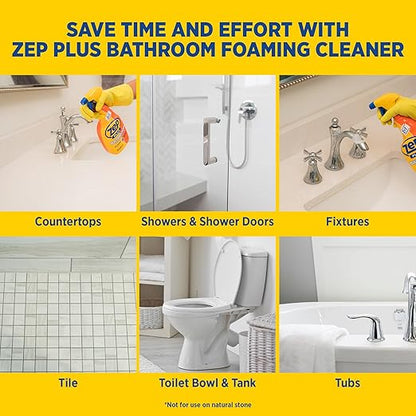 Zep Plus Bathroom Foaming Cleaner 32 oz (2 Units) with a Blue Microfiber Rag ECBD021 - Fight Soap Scum and Hard Water with our powerful Bathroom Cleaner and a Reusable Rag