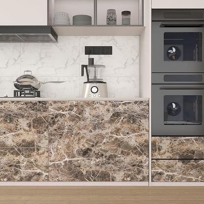 JSEVEM 24"×197" Extra Thick Brown White Marble Wallpaper Peel and Stick Waterproof Brown Marble Contact Paper Vinyl DIY Faux Granite Wall Tile Stickers for Kitchen Bedroom Walls Bathroom Countertops