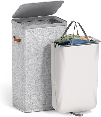 Sorbus Laundry Hamper with Lid - Collapsible Fabric Laundry Basket with Handles and Removable Laundry Bag – 26.5 Gallon (100 L) Dirty Clothes Hamper for Bedroom, bathroom and dorm (Gray)