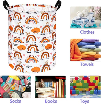 19.7 Inch Round Laundry Clothes Hamper Laundry Basket with Handles,Storage Organizer Bins Laundry Gift Basket for Room, Bedroom Decor (Rainbow)