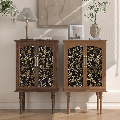 Dark Floral Peel and Stick Wallpaper, Vintage Gold Leaf Self-Adhesive Contact Paper for Bedroom Stair Shelves Drawer, Modern Black Yellow Gold Vinyl Removable Wallpapers 17.5In x 9.8Ft