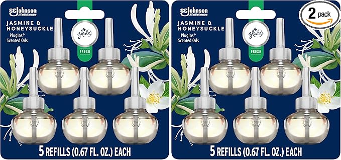 Glade PlugIns Refills Air Freshener, Jasmine & Honeysuckle, Scented and Essential Oils for Home and Bathroom, 0.67 Fl Oz,5 Count (Pack of 2)