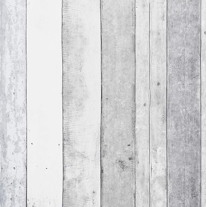 Dimoon 197''x17.7'' Wallpaper Shiplap Thicken White Grey Wood Peel and Stick Wallpaper Gray White Wood Contact Paper White Wall Paper Removable Self Adhesive Shelf Drawer Liner Vinyl Roll