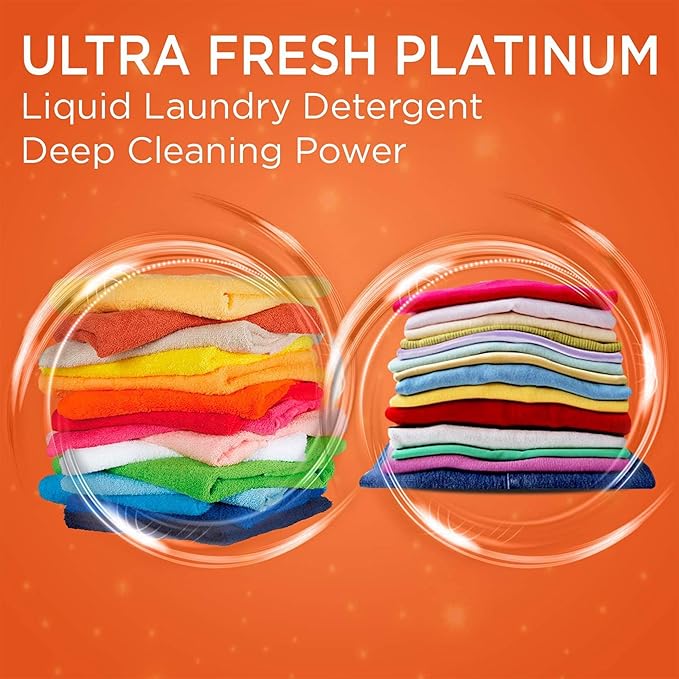 Ultra Fresh 6X Platinum Laundry Detergent, 5 Gallon, Bundled with Ultra Shine™ 3X Platinum™ Dishwashing Liquid and Pump, Up to 640 Loads, Orange/Blue