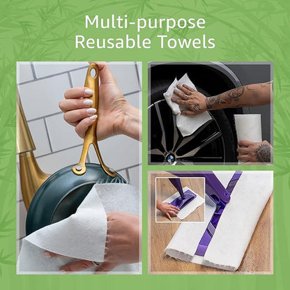 Bamboo Paper Towels Reusable | Absorbent, Heavy Duty & Washable | Organic Paper Towel | FSC Certified | 100% Rayon Derived From Bamboo | Unpaper Towel Alternative | 20 Sheets, 12"x11 | 6 Rolls