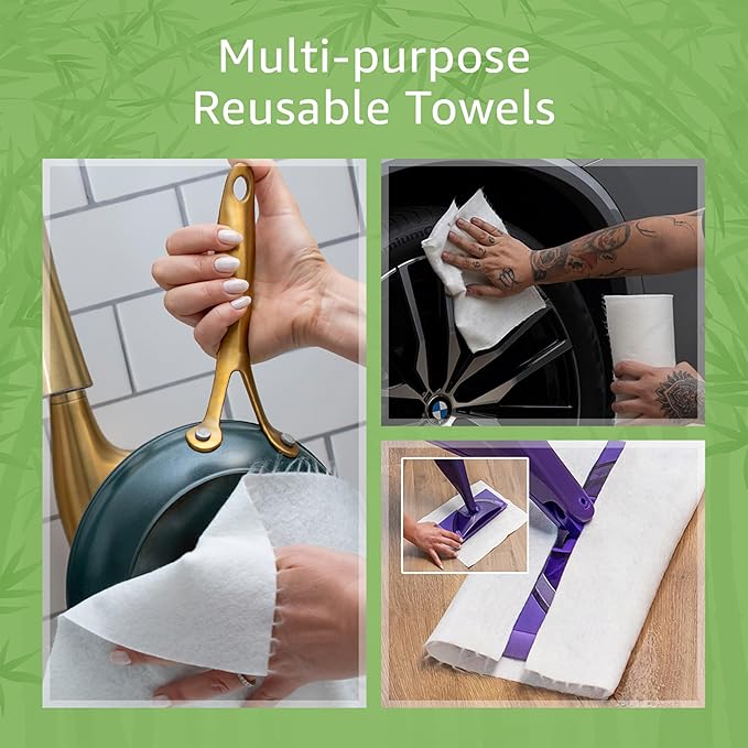 Reusable Paper Towels Bamboo | Ultra Absorbent & Durable | Reusable Paper Towel Washable Roll | FSC Certified | 100% Rayon Derived From Bamboo | Towel Alternative | 20 Sheets, 12"x11" | 1 Roll