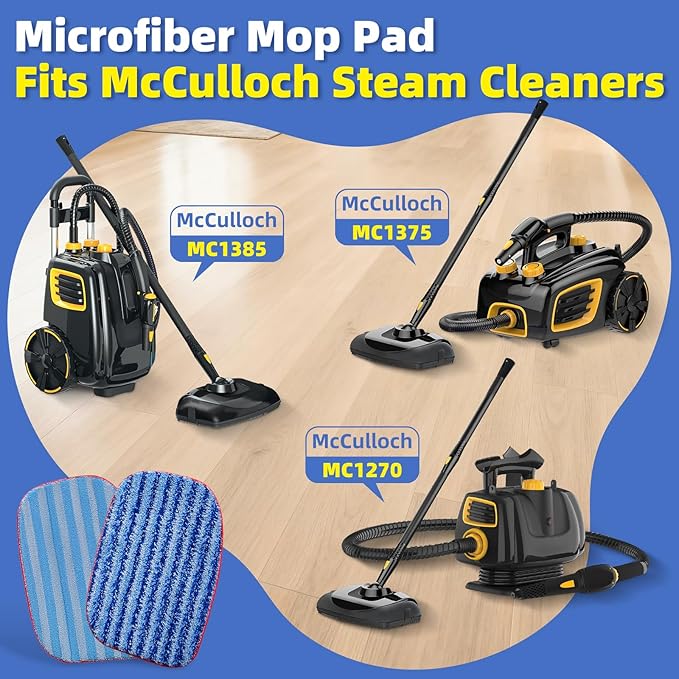 LOVECO 6 Pack Replacement Microfiber Mop Pad Compatible with Steam Cleaner McCulloch MC1385, MC1375, MC1270, Reusable & Machine Washable Steam Cleaner Accessories Model: A1375-100/A1375-101 (3+3)