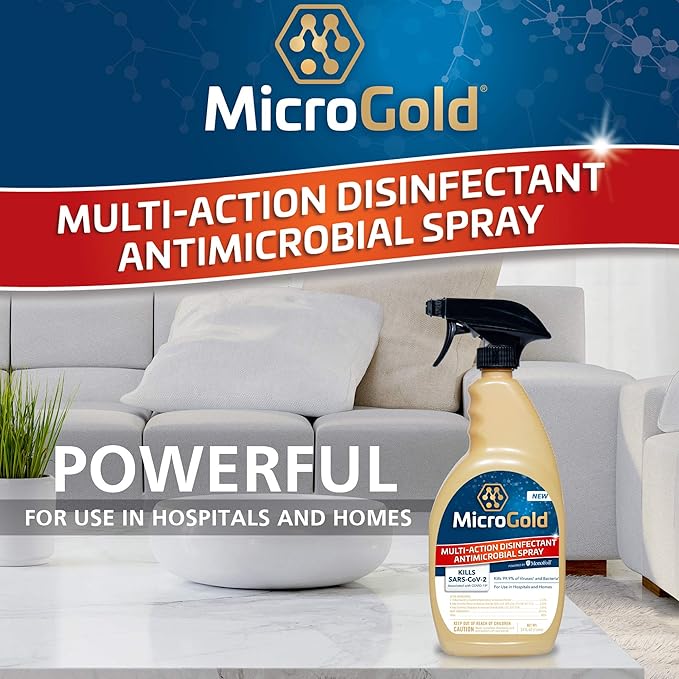 MicroGold Multi-Action Disinfectant Antimicrobial Spray Tested and Proven Effective to Kill the COVID-19 Virus, Kills 99.9% of Viruses and Bacteria, 24 Fluid Ounces, 3 Pack
