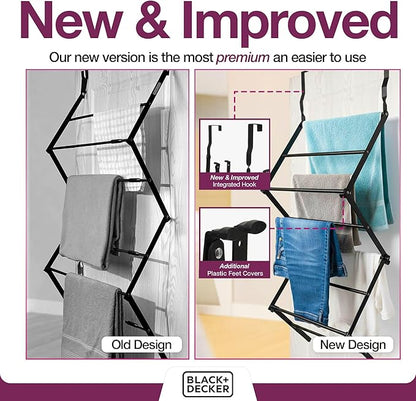 BLACK+DECKER Over The Door Expandable Telescopic Drying Rack, Clothes Organizer, Towel Hanger, Laundry, Collapsible, Black