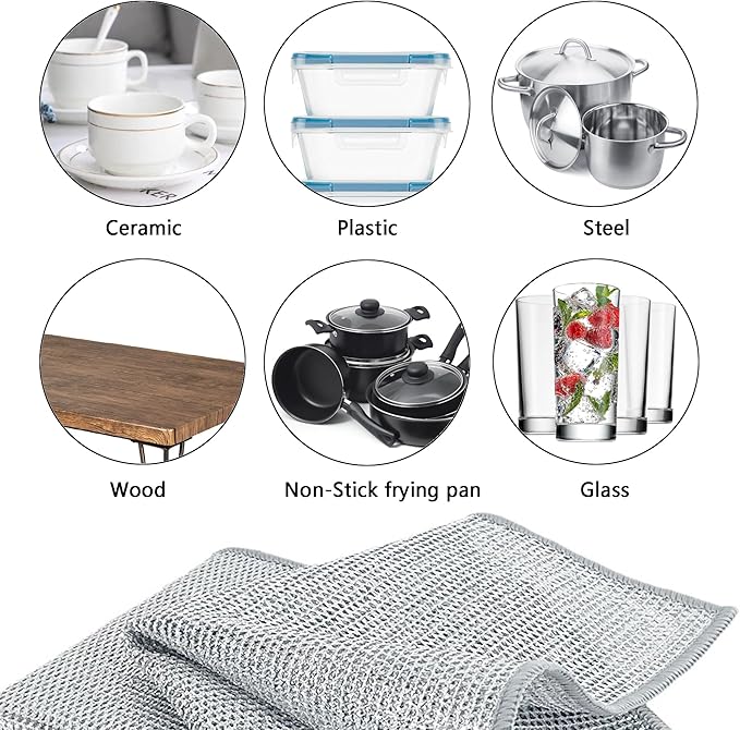 6pcs Multipurpose Wire Dishwashing Rags for Wet and Dry, Non Scratch Wire Dishcloth，Reusable Kitchen Wire Miracle Cleaning Cloths for Dishes, Sinks, Stove Tops