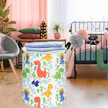 KUNRO Round Laundry Gift Basket Storage Hamper, Clothes Storage Organizer Bins, Shelf Basket with Handles for Room Decor