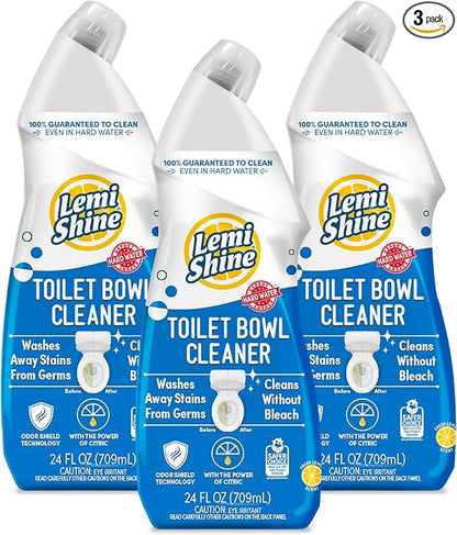 Lemi Shine Toilet Bowl Cleaner - Bleach-Free Toilet Cleaner - Removes Tough Stains and Odor - 24 fl oz (3 Pack)