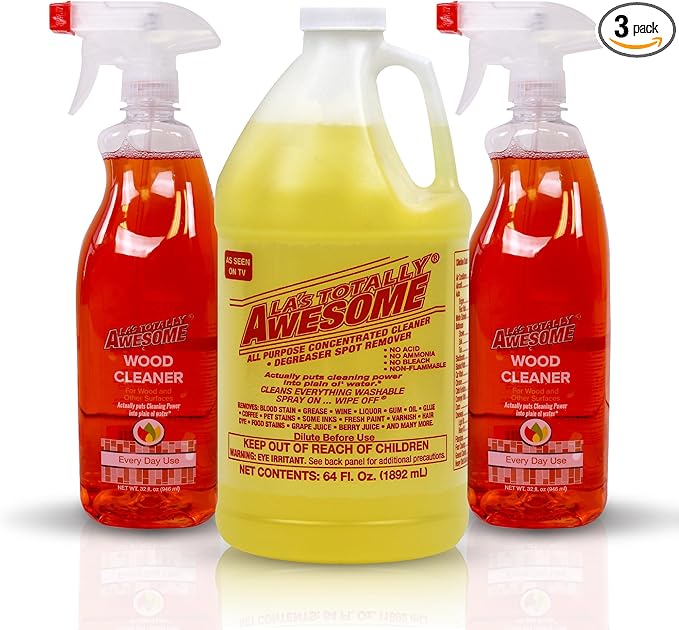 La's Totally Awesome All Purpose Cleaner 64 oz + Wood Cleaner Plant-Derived Spray 32oz (Pack of 2)