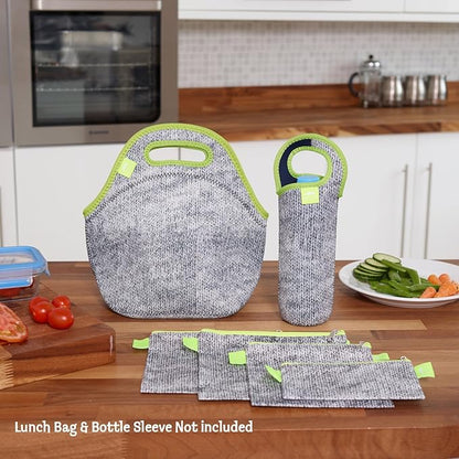 Nordic By Nature 4 Pack - Reusable Sandwich Bags Dishwasher Safe BPA Free - Durable Washable Quick Dry Cloth Baggies -Reusable Snack Bags School Lunches - Easy Open Zipper (Grey/Neon Green)