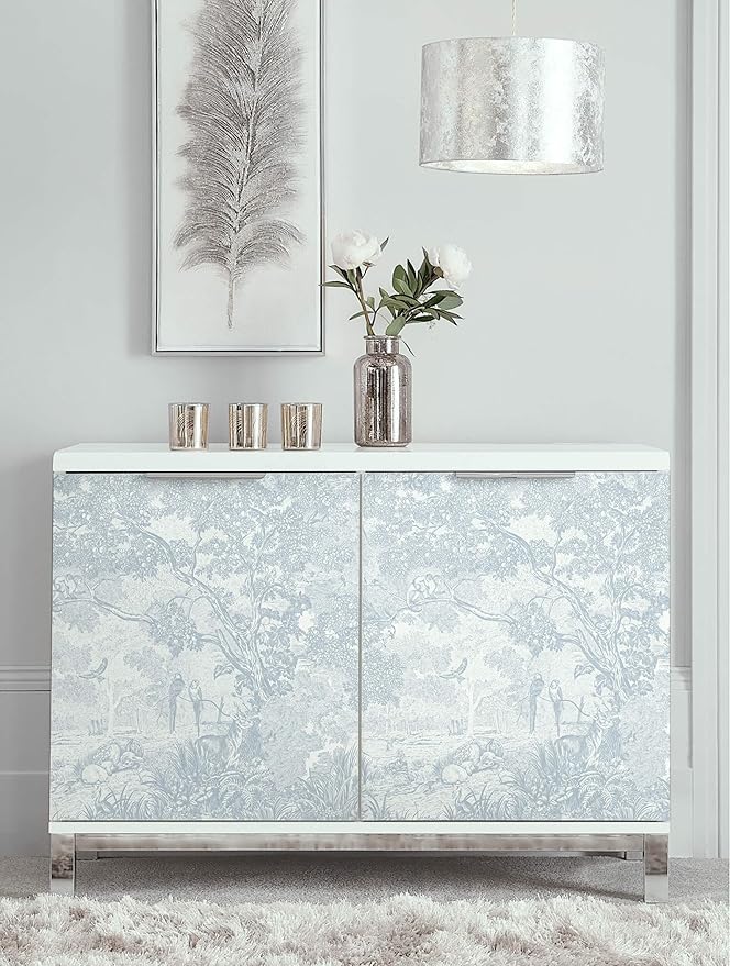 Heroad Peel and Stick Wallpaper Blue and White Vintage Forest Animals Floral Wallpaper Removable Self-Adhesive Contact Paper for Bedroom Living Room Cabinets Decoration Thicken Vinyl 17.3''x78.7''