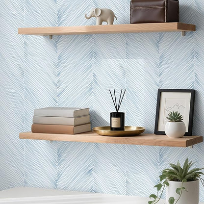 Modern Peel and Stick Wallpaper A Set of 17.3"x480" Grey Blue Herringbone Striped Wall Paper Boho Self-Adhesive Removable Contact Paper for Cabinets Bathroom Bedroom Wall Decor