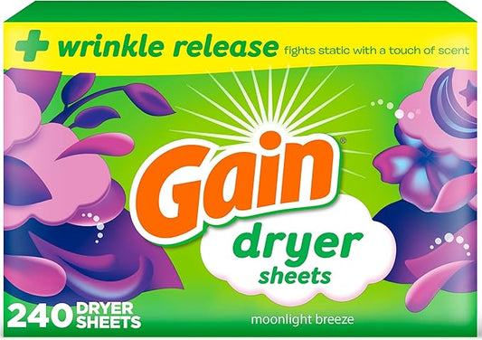 Gain Moonlight Breeze Anti Static Dryer Sheet, For Laundry Wrinkle Care, 240 Count