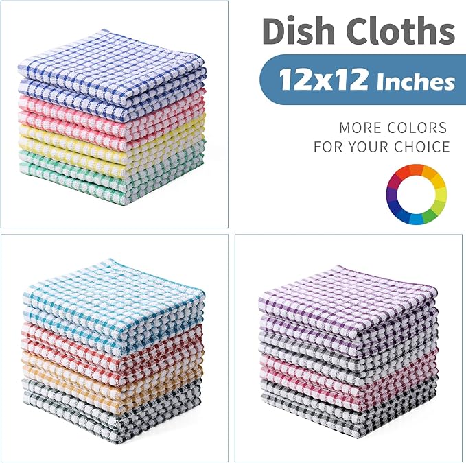Oeleky 100% Cotton Kitchen Dish Cloths for Washing Dishes, 12x12 Inches Dish Rags, Absorbent Kitchen Cloths Pack of 8, Quick Drying Cleaning Cloths