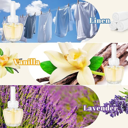 Plug In Air Freshener Starter Kit - Lavender, Vanilla, Linen Scent for Home, Bathroom and Office, 1 Warmer and 9 Essential Oil Refills, Compatible with Air Wick & Glade, Not Include Glade Plus