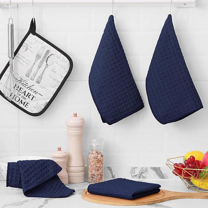 Homaxy Microfiber Waffle Weave Kitchen Dish Cloths, 12 x 12 Inch Ultra Absorbent and Solid Color Dish Towels for Kitchen Fast Drying Dishcloth for Washing Dishes, 8 Pack, Navy Blue